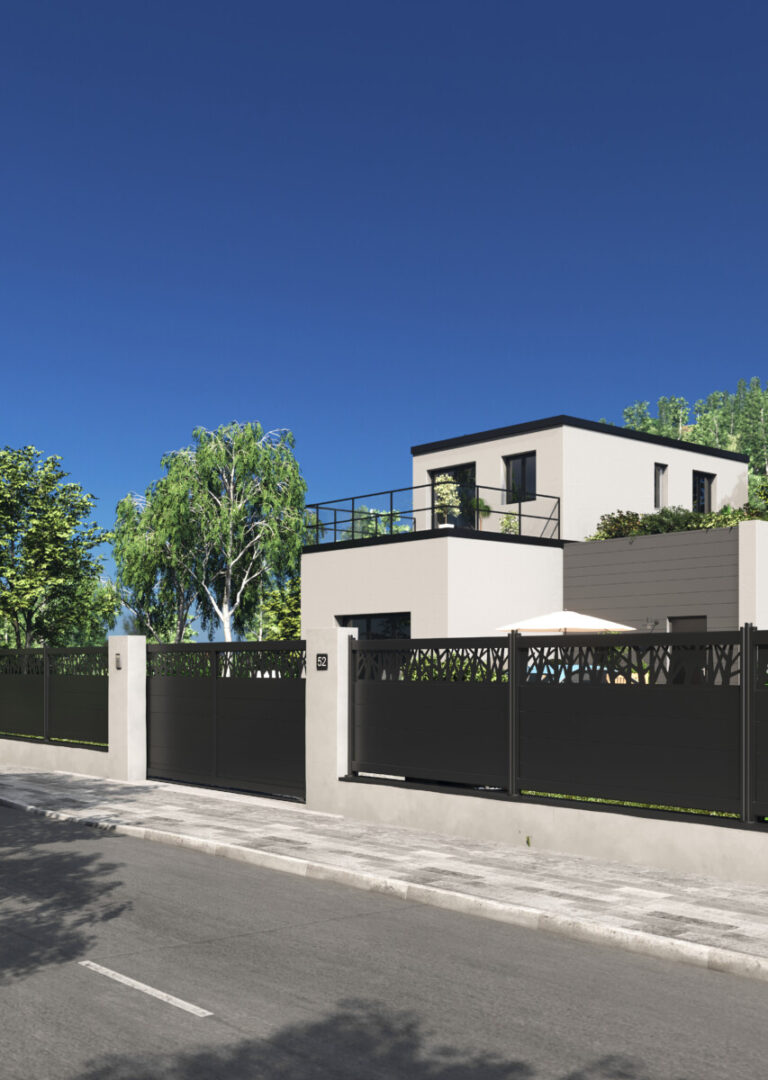Portail aluminium noir décor ajouré moderne à Metz