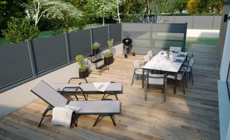Claustra en aluminium gris sur terrasse à Montigny-lès-Metz